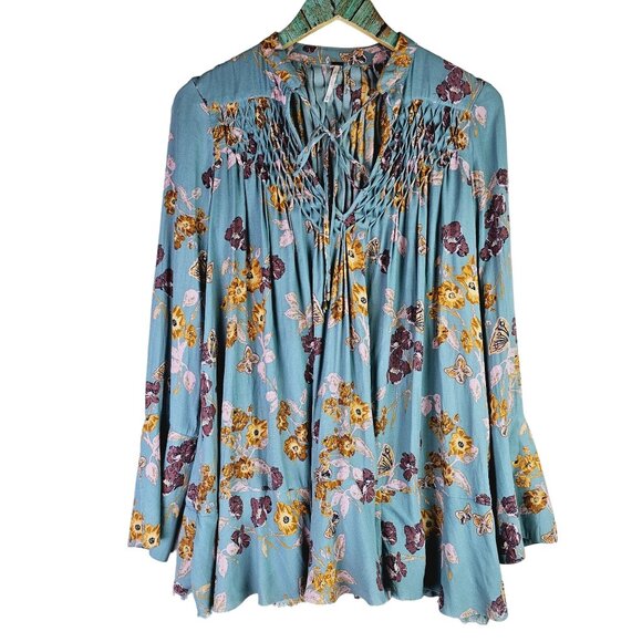 Free People Pebble Crepe Tunic Flowy Oversize Hippie Boho Floral Top, Size XS - Picture 2 of 12